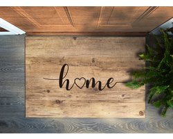 Coloray Deurmat voor binnen - Bruin Deurmat Met Print - Hout Met Het Woord 'Home' Deur Etree - Grote Deurmat - Design Deurmat - 90x60 cm