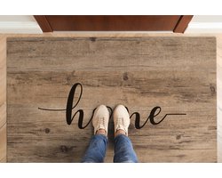 Coloray Deurmat voor binnen - Bruin Wasbare Deurmat - Hout Met Het Woord 'Home' Inloopmat Voordeur - Antislip Onderkant Deurmat - Deurmat Groot - 150x100 cm