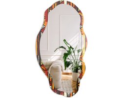 Coloray Etnische Zones Spiegel - Zwart Elegante Rechthoekige Wandspiegel - Organische Spiegel - Woonkamer, Hal, Kantoor - Geometrisch - 45x90 cm - Totale afmeting 52x97 cm