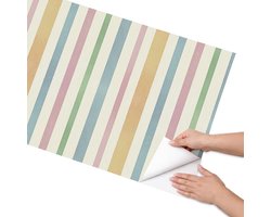 Coloray Meubel Wrap Folie - Beige Meubelfolie - 65x130 cm - Meubel Wrap Folie Pastelkleurige strepen - Plakfolie Meubels - Retro Meubelfolie - Decoratiefolie Zelfklevend - Slaapkamer decoratie - Achtergronden en patronen