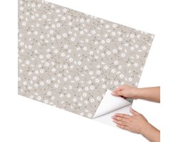 Coloray Meubel Wrap Folie - Beige Meubelfolie - 65x130 cm - Plakfolie Meubels Bloemenpatroon - Decoratiefolie Zelfklevend - Vintage Meubelfolie - Meubelfolie Zelfklevend - Badkamer decoratie - Bloemen en planten