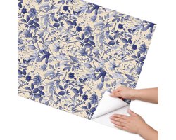 Coloray Meubel Wrap Folie - Blauw Meubelfolie - 75x150 cm - Plakfolie Meubels Bloemenpatroon - Decoratiefolie Zelfklevend - Klassiek Meubelfolie - Meubelfolie Zelfklevend - Badkamer decoratie - Bloemen en planten