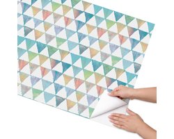 Coloray Meubel Wrap Folie - Blauw Meubelfolie - 75x150 cm - Plakfolie Meubels Kleurrijk retro patroon - Decoratiefolie Zelfklevend - Geometrische Meubelfolie - Meubelfolie Zelfklevend - Badkamer decoratie - Geometrie