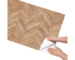 Coloray Meubel Wrap Folie - Bruin Meubelfolie - 65x130 cm - Decoratiefolie Visgraathout - Meubel Wrap Folie - Klassiek Meubelfolie - Plakfolie Meubels - Keuken decoratie - Texturen