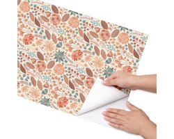 Coloray Meubel Wrap Folie - Oranje Meubelfolie - 50x100 cm - Plakfolie Meubels Bloemmotieven - Decoratiefolie Zelfklevend - Scandinavisch Meubelfolie - Meubelfolie Zelfklevend - Badkamer decoratie - Bloemen en planten
