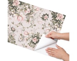 Coloray Meubel Wrap Folie - Roze Meubelfolie - 50x100 cm - Meubel Wrap Folie Vintage bloemen - Plakfolie Meubels - Klassiek Meubelfolie - Decoratiefolie Zelfklevend - Slaapkamer decoratie - Bloemen en planten