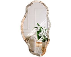 Coloray Mozaïek Van Steen Spiegel - Bruin Elegante Rechthoekige Wandspiegel - Organische Spiegel - Hal, Woonkamer, Kantoor - Rustiek - 45x90 cm - Totale afmeting 52x97 cm