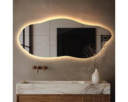 Coloray Organische Spiegel LED - Grote Organische Spiegel LED - 45 cm x 100 cm - Decoratieve Organische Spiegel Gang - Moderne Spiegel - Warm licht - Wandspiegel LED Organisch