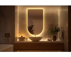 Coloray Ovale LED Spiegel - Ovale Spiegel Met LED Verlichting - 50 x 90 cm - Ovale Spiegel LED - Spiegel in boogvorm met verlichting - Warm Licht - Afgesneden ovaal Spiegel - Industriële Spiegel