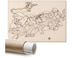 Coloray Polycanvas Wandposter – Bergstroom, Beige – A1 – Wit Design – Rechthoek – Decoratieve Wandposter – Woonkamer – Retro
