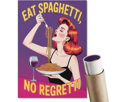 Coloray Polycanvas Wandposter - Eet Spaghetti, Illustratie - A4 - Paars Wandposter - Rechthoek - Canvasposter - Woonkamer, Slaapkamer, Kantoor - Retro