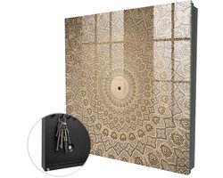 Coloray - Sleutelbox met 50 haken - 30x30x5 cm - Rechtsopenend - Decoratieve Mandala Sleutelkastje Klein - Beige Sleutelbox - Zwart interieur