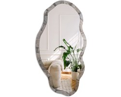 Coloray Stenen Muur Spiegel - Beige Stijlvolle Wandspiegel - Organische Spiegel - Woonkamer, Hal, Kantoor - Rustiek - 45x90 cm - Totale afmeting 52x97 cm
