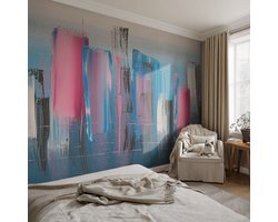 Coloray Vliesbehang - Blauw Snellijm Behang - 208x146 cm - Abstracte Strepen Fotobehang Vlies - Hal behang Abstractie - Muurschildering - Woonkamer behang