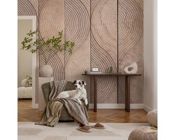 Coloray Vliesbehang - Bruin Snellijm Behang - 104x70 cm - Golven Van Hout Muurschildering - Gang behang Texturen - Fotobehang Vlies - Slaapkamer behang