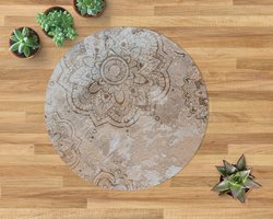 Coloray Vloerbeschermer - Mandala op steen Stoel Mat - 100x100 cm - Bruin Bureau Stoel Mat - Vloerbeschermer PVC - Mótif Vloerbeschermer - Ronde Mat - Vintage Thema