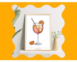Coloursplash Aperol Spritz - Poster - wanddecoratie - cocktail - geïllustreerd - kleurrijk - excl. Lijst