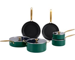 Combekk Element Expert pannenset 10-delig - PFAS-vrij - 100% gerecycled aluminium - Non-stick keramische antiaanbaklaag - Geschikt voor inductie - Holly Green