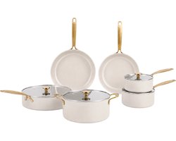 Combekk Element Expert pannenset 10-delig - PFAS-vrij - 100% gerecycled aluminium - Non-stick keramische antiaanbaklaag - Geschikt voor inductie - Sand