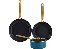 Combekk Element Expert pannenset 4-delig - PFAS-vrij - 100% gerecycled aluminium - Non-stick keramische antiaanbaklaag - Geschikt voor inductie - Blauw