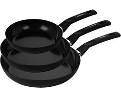 Combekk Tundra Easy koekenpannenset 3-delig Ø 20 cm Ø 24 cm Ø 28 cm - PFAS-vrij - Non-stick Keramische antiaanbaklaag - 100% Gerecycled aluminium - Geschikt voor inductie - Vaatwasserbestendig - Zwart