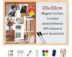 Combi bord 20 x 30 cm - kurk en whiteboard - met houten frame - ideaal voor thuis of op kantoor - m-winkel