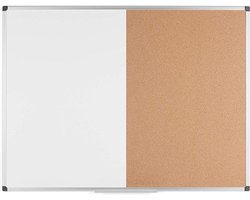 Combi Bord Kurk Magnetisch Whiteboard Geanodiseerd Aluminium 90x60 cm wit-bruin