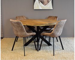Combideal Eetkamerset: Ronde Mangohouten Eettafel met 4 antraciet Austin Stoelen | Meubelplaats