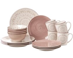 Combinatieservies Set 16-Delig in Pink/Wit en Multicolor voor Stijlvolle Tafelsetting