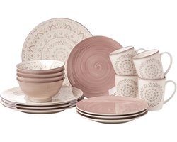 Combinatieservies Set 16-Delig in Pink/Wit en Multicolor voor Stijlvolle Tafelsetting
