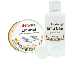 Combinatieset: Emu Olie 100ml en Emuzalf 100ml - Set met Pure Emu, Emoe Olie 100ml en Emu Zalf 100ml blik