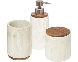 Côme Badkameraccessoiresset - Luxe Badkamer Set - Badkamer Accessoires Set - Zeepdispenser - Tandenborstelbeker - Wattenschijfjeshouder - Polyresin - Beige