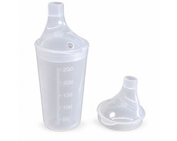 ComfiCare® Drinkbeker 250 ml - Drinkbeker met twee opzetstukken - Voor volwassenen & Senioren - 250ml - Met maataanduiding - Beker met lange tuit - Tuitbeker - Transparant wit