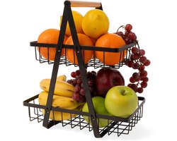Comforder Fruitschaal - Fruit Etagere 2 Lagen - Fruitmand Zwart