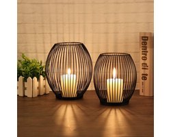 Comforder Kaarsenhouder Zwart set van 2 - Waxinelichthouder - Theelichthouder - Kaarsenstandaard Metaal - Kandelaar Stompkaars - Valentijn Cadeau