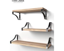 Comforder Zwevende Wandplank - 3 Stuks - 28/35/42 cm Lang - Boekenplank - Wandrek - Paulownia Hout