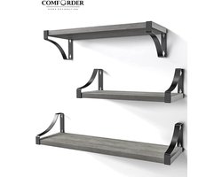 Comforder Zwevende Wandplank - 3 Stuks - 28/35/42 cm Lang - Boekenplank - Wandrek - Paulownia Hout