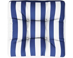 Comfortabel Gestreept Pallet Kussen voor Buiten - 50x50x12 cm - Blauw Wit voor Bench en Zitmeubel