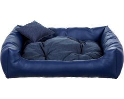 Comfortabel hondenbed van ECO-leer, zacht kussen voor huisdieren, 55x45 cm, Navy blauw, perfect voor kleine honden