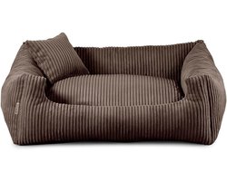 Comfortabel hondenbed van zacht materiaal, gevuld met polyurethaan schuim, ribbelstof, vuilafstotend, diverse kleuren en maten beschikbaar, inclusief klein kussen (XS - 55 x 45, Donkerbruin)