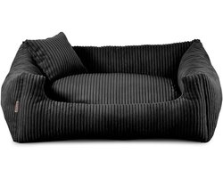 Comfortabel hondenbed van zacht materiaal met polyurethaan schuim, ribbelstructuur, vuilafstotend en verkrijgbaar in diverse kleuren en maten, inclusief klein kussen.