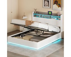 Comfortabel Tweepersoonsbed met Opbergruimte en LED Verlichting - 160 x 200 cm