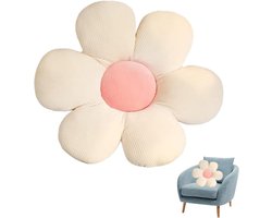 Comfortabel vloerkussen met schattige bloemen - Bloemenkussen voor woondecoratie - Pluche zitkussen 40 cm wit en roze