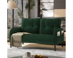 Comfortabele 2-Zits Bank met Hoog Rugleuning en 4 Opbergvakken – Corduroy Bekleding – Ideaal voor Woonkamer, Slaapkamer of Kantoor – Stabiele Metaalpoten – Modern en Functioneel (Groen) – House&Garden