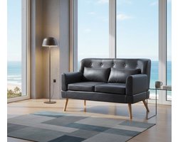 Comfortabele 2-Zitsbank House&Garden | Kleine Loveseat voor Woonkamer, Slaapkamer, Kantoor of Slaapzaal | Modern Design, PU Leder, Houten Poten, Zwart, Grijs, Beige, Groen | Compact & Stijlvol Meubel voor 1-2 Personen