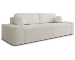 Comfortabele 3-zitsbank in bouclé met slaapfunctie, opbergruimte en bouclé stof – Sofa Lisbon – Weiß (Anthology 1)