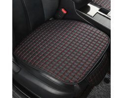 Comfortabele Autostoel Kussen van Leer - Ademend en Antislip Voor Voorstoelen van de Meeste Auto's (Zwart-Rood 50x50cm) - Ergonomisch, Ondersteuning, Luxe