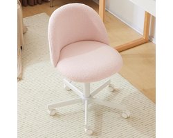 Comfortabele bureaustoel, in hoogte verstelbare stoel, draaistoel, bureaustoel voor thuis, studiestoel, slaapkamerstoel, gewatteerd, Roze.