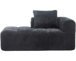 Comfortabele chaise longue bank, geen montage nodig, zachte bank met kussens, zijvakken voor afstandsbediening en mobiele telefoon, netjes en stijlvol, zwart