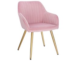 Comfortabele Eetkamerstoel met Fluwelen Zitting en Armleuningen - Roze